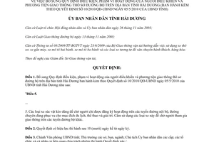 Quyết định 07/2013/QĐ-UBND bổ sung điều kiện phạm người điều khiển phương tiện giao thông thô sơ Hải Dương
