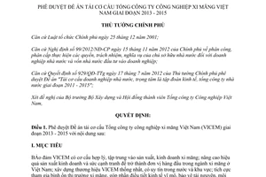 Quyết định 1013/QĐ-TTg năm 2013 tái cơ cấu Tổng công ty công nghiệp xi măng VN