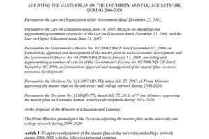 Decision No. 37/2013/QD-TTg the master plan on the university college 2006-2020