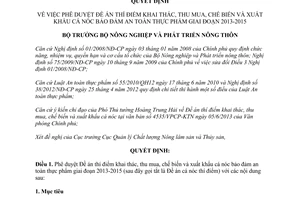 Quyết định 1433/QĐ-BNN-QLCL năm 2013 khai thác thu mua chế biến xuất khẩu cá nóc