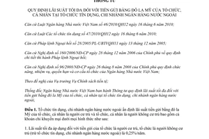 Thông tư 14/2013/TT-NHNN quy định lãi suất tối đa đối với tiền gửi bằng đô la Mỹ