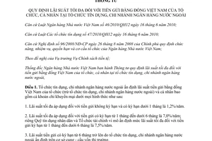 Thông tư 15/2013/TT-NHNN lãi suất tối đa đối với tiền gửi bằng đồng Việt Nam