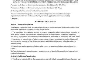Decree No. 67/2013/NĐ-CP elaborating Law on Tobacco harm prevention