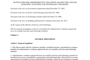 Decree No. 64/2013/NĐ-CP penalties for administrative violations scientific