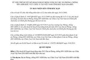 Quyết định 996/QĐ-UBND 2013 Dự án Phòng chống HIV/AIDS khu vực Châu Á Bắc Kạn HAARP