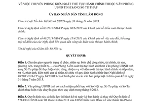 Quyết định 1234/QĐ-UBND năm 2013 chuyển Phòng Kiểm soát thủ tục hành sang Sở Tư pháp Lâm Đồng