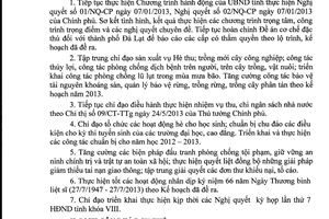 Thông báo 76/TB-UBND Chương trình công tác tháng 7 năm 2013 Lâm Đồng