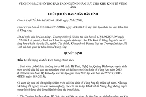 Quyết định 24/2013/QĐ-UBND hỗ trợ đào tạo nguồn nhân lực cho khu kinh tế Vũng Áng Hà Tĩnh