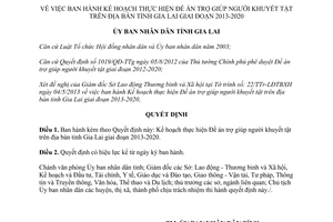 Quyết định 324/QĐ-UBND 2013 Kế hoạch thực hiện Đề án trợ giúp người khuyết tật Gia Lai