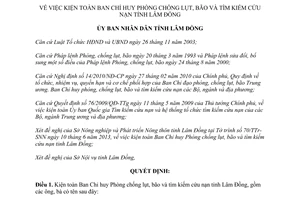 Quyết định 1241/QĐ-UBND 2013 kiện toàn Ban Chỉ huy Phòng chống lụt bão tìm kiếm cứu nạn Lâm Đồng