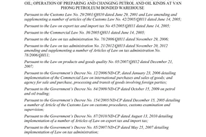 Circular No. 88/2013/TT-BTC pilot customs procedures for exporting and importing petrol