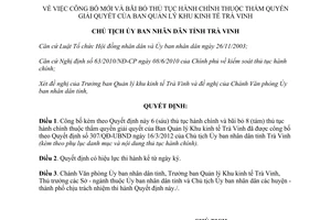 Quyết định 1246/QĐ-UBND năm 2013 thủ tục hành chính thuộc thẩm quyền Ban Quản lý Khu kinh tế Trà Vinh