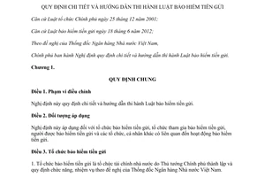 Nghị định 68/2013/NĐ-CP hướng dẫn thi hành Luật bảo hiểm tiền gửi