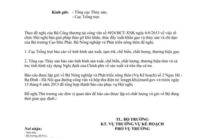 Công văn 2685/BNN-KH năm 2013 báo cáo phục vụ Hội nghị xuất khẩu gạo và thủy sản