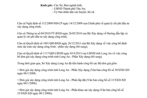 Công văn 923/SXD-HĐ 2013 hướng dẫn đơn giá xây dựng công trình tỉnh Long An phần xây dựng bổ sung