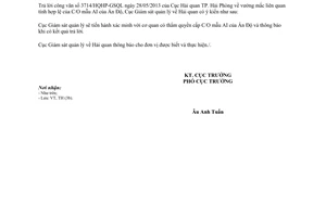 Công văn 529/GSQL-TH năm 2013 xác minh chữ ký trên C/O mẫu AI của Ấn Độ