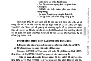 Công văn 4071/BKHĐT-KTĐN tình hình thực hiện chế độ báo cáo dự án ODA Quý I 2013