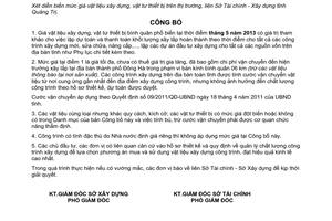 Công văn 1547/CB/STC-SX năm 2013 giá vật liệu xây dựng vật tư thiết bị Quảng Trị