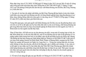 Công văn 5334/BCT-CNNg năm 2013 thủ tục xuất khẩu khoáng sản