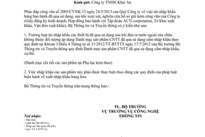 Công văn 1788/BTTTT-CNTT năm 2013 tái nhập khẩu hàng bảo hành đã qua sử dụng