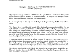 Công văn 1952/CHHVN-KHCNMT thực hiện quy định pháp luật bảo vệ môi trường 2013