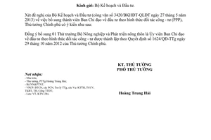 Công văn 937/TTg-KTN bổ sung thành viên Ban Chỉ đạo đầu tư theo hình thức PPP