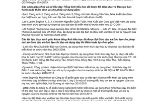 Công văn 4329/BGDĐT-GDTH Chấn chỉnh sử dụng SGK tài liệu dạy Tiếng Anh tiểu học