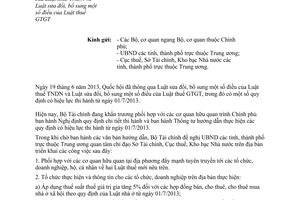 Công văn 8336/BTC-CST thực hiện quy định có hiệu lực 01/7/2013 tại Luật thuế mới