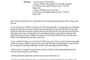 Công văn 8368/BTC-TCHQ thủ tục nhập khẩu khí hóa lỏng qua đường ống dẫn