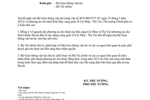 Công văn 782/TTg-KTN năm 2013 cho thuê khai thác cảng quốc tế Cái Mép Thị Vải