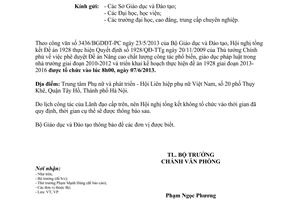 Công văn 3776/BGDĐT-VP hoãn thời gian tổ chức Hội nghị tổng kết đề án 1928