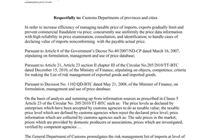 Official Dispatch No. 3286/TCHQ-TXNK 2013 risk management list of imports at level of General Department