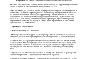 Official Dispatch No.8355/BTC-TCT carrying out a few of provisions taking effect from 01/7/2013