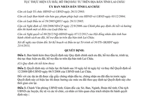 Quyết định 08/2013/QĐ-UBND chính sách ưu đãi hỗ trợ đầu tư trình tự thủ tục thực hiện Lai Châu