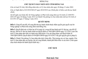 Quyết định số 1678/QĐ-UBND năm 2013 công bố Bộ thủ tục hành chính tỉnh Đồng Nai