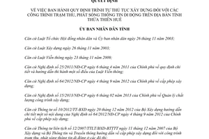 Quyết định 21/2013/QĐ-UBND thủ tục xây dựng trạm thu phát sóng di động tại Huế