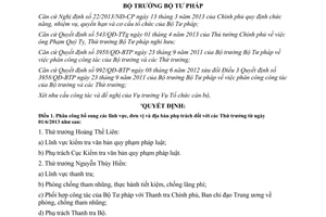 Quyết định 1257/QĐ-BTP phân công bổ sung các lĩnh vực phụ trách của Thứ trưởng