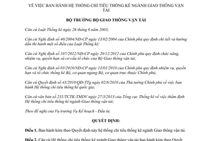 Quyết định 1504/QĐ-BGTVT 2013 hệ thống chỉ tiêu thống kê ngành Giao thông vận tải