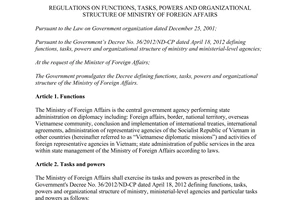 Decree 58/2013/ND-CP functions tasks powers organizational structure Foreign Affairs Ministry