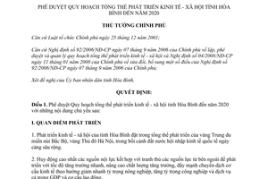 Quyết định 917/QĐ-TTg năm 2013 Quy hoạch tổng thể phát triển kinh tế Hòa Bình