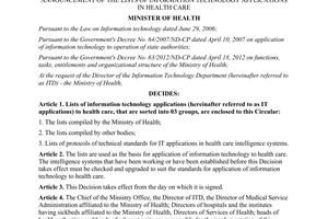 Decision No. 2035/QD-BYT announcement of the lists of information technology applications in health care