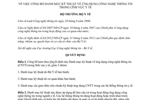 Quyết định 2035/QĐ-BYT năm 2013 Danh mục kỹ thuật ứng dụng công nghệ thông tin trong y tế