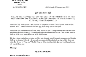 Quy chế phối hợp 98/2013/QC-LN 2013 tạm giữ tạm giam thi hành án hình sự