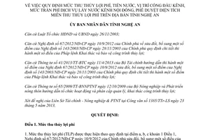 Quyết định 30/2013/QĐ-UBND thủy lợi phí tiền nước cống đầu kênh Nghệ An