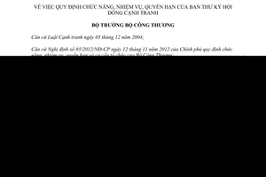 Quyết định 3864/QĐ-BCT 2013 chức năng Hội đồng Cạnh tranh Bộ Công thương