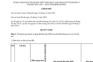 Nghị quyết 78/NQ-CP năm 2013 quy hoạch sử dụng đất Bình Dương đến 2020