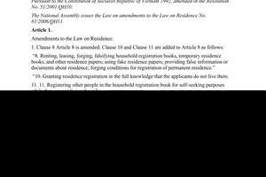 Law No. 36/2013/QH13 amendments to the Law on Residence