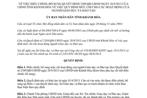 Quyết định 1475/QĐ-UBND năm 2013 điều chỉnh 2389/QĐ-UBND quy định mức chi ngành Giáo dục Khánh Hòa