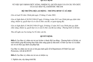 Quyết định 909/QĐ-LĐTBXH năm 2013 chức năng nhiệm vụ Cục Bảo vệ chăm sóc trẻ em
