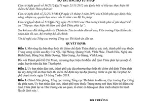 Quyết định 1531/QĐ-BTP năm 2013 chọn địa phương thí điểm chế định Thừa phát lại Bộ Tư pháp